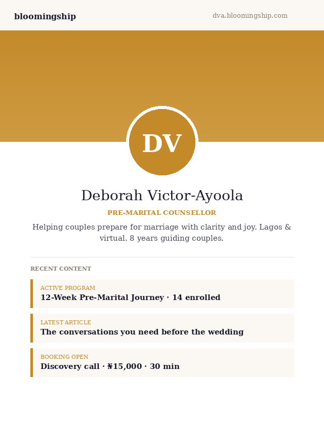 Deborah Victor-Ayoola's BloomingShip subdomain
